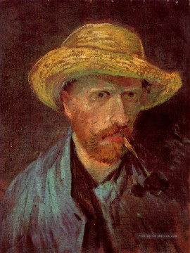 Autoportrait avec chapeau de paille et tuyau Vincent van Gogh Peinture à l'huile